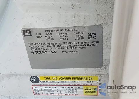 2011 Chevrolet Malibu 1Lt из США, поврежденный, VIN 1G1ZC5E18BF311312